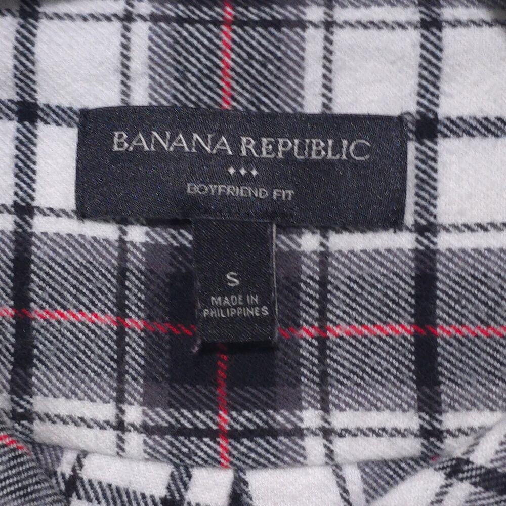 Banana Republic Womens Small Boyfriend Fit Flannel Shirt Plaid White Black - Picture 3 of 10